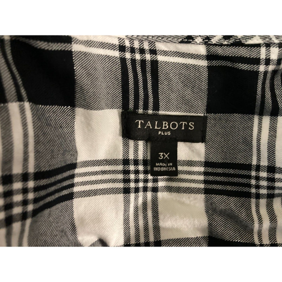 Talbots 3X Black White Silver Thread Plaid Flannel Button Front Long Sleeve - Picture 4 of 4
